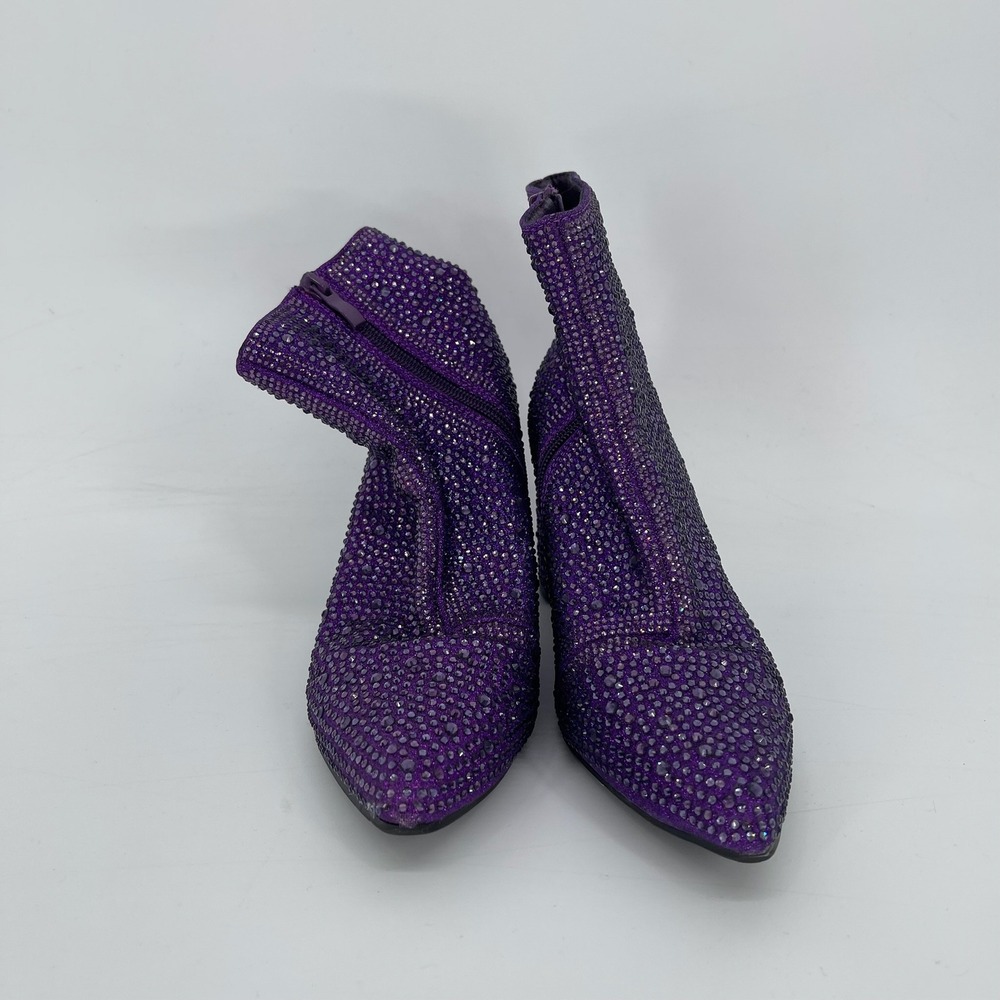 Forever Women's Y2K Inspo Purple Rhinestone Pointed Toe Block Heel Booties Sz 7